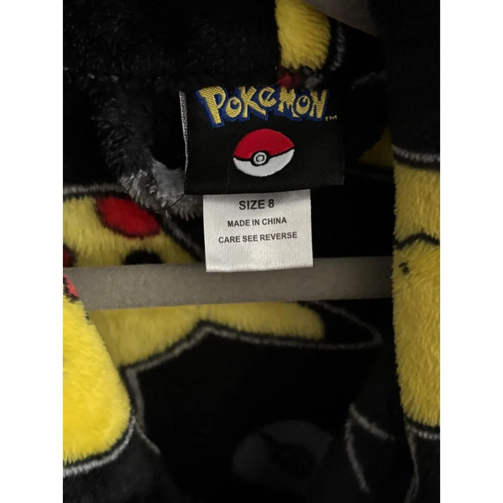 Pokemon Pikachu Boys Fleece Robe Black Yellow All Over Print Size 8 Pokeball